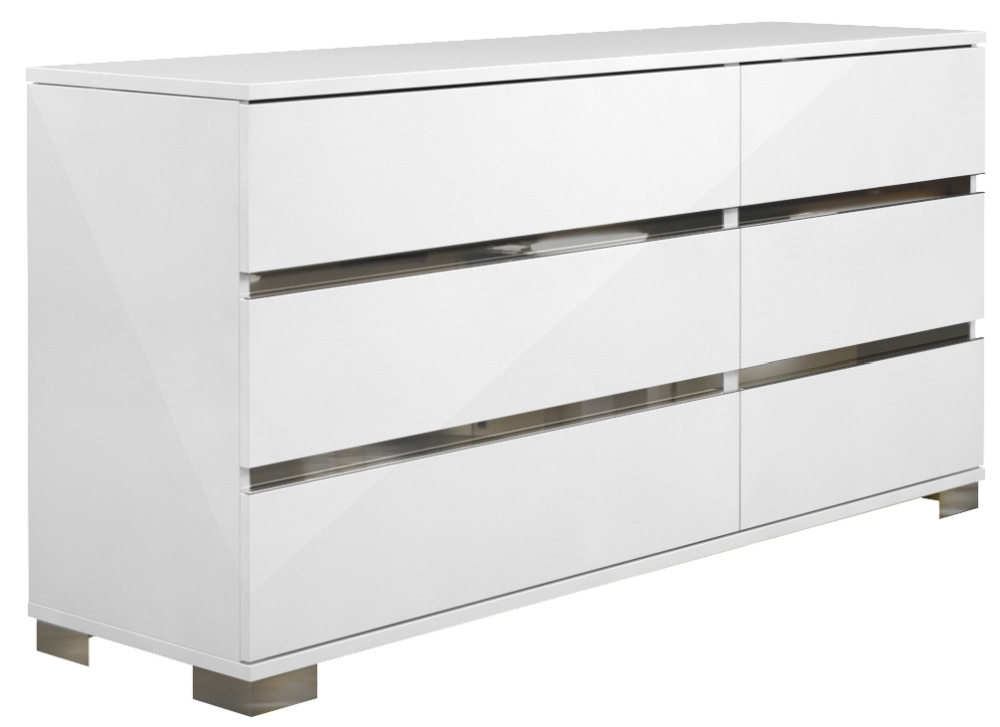 Product photograph of Status Dream Night White Italian 6 Drawer Double Dresser from Choice Furniture Superstore.